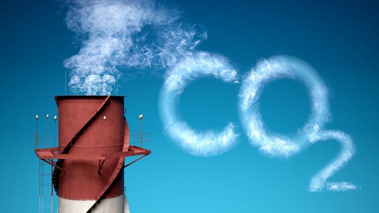 Chimney emitting smoke in the shape of CO2
