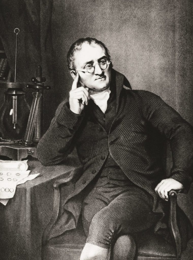 Photograph of John Dalton who deduced that atoms of different elements vary in size and mass.